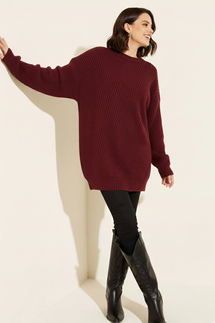 BNG Women Kendinden Desenli Triko Tunik R4444 Bordo - Grapevine