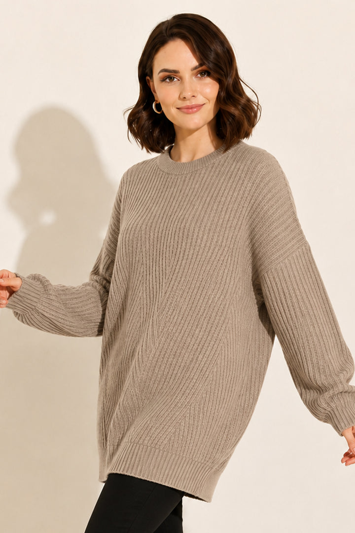 BNG Women Kendinden Desenli Triko Tunik R4444 Camel - Brampton