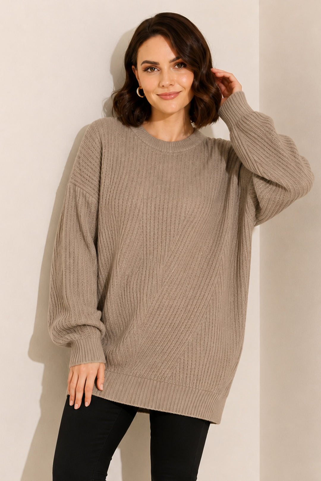 BNG Women Kendinden Desenli Triko Tunik R4444 Camel - Brampton