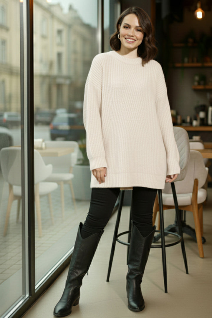 BNG Women Kendinden Desenli Triko Tunik R4444 Ekru - Miramar