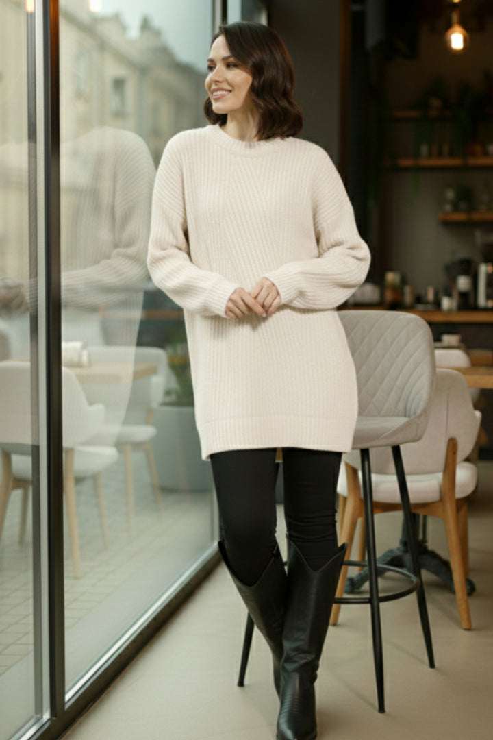 BNG Women Kendinden Desenli Triko Tunik R4444 Ekru - Miramar