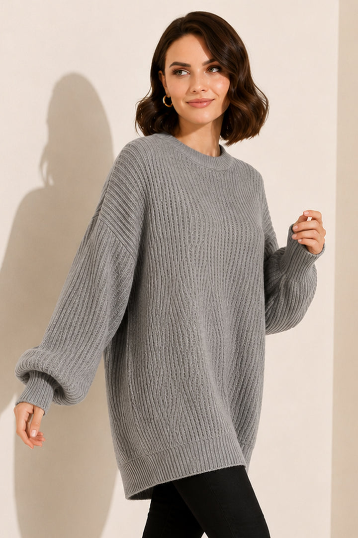 BNG Women Kendinden Desenli Triko Tunik R4444 Gri - Collierville