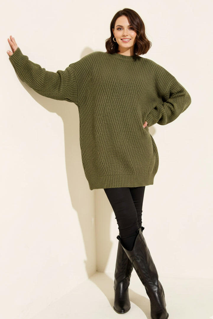BNG Women Kendinden Desenli Triko Tunik R4444 Haki - Fairbanks