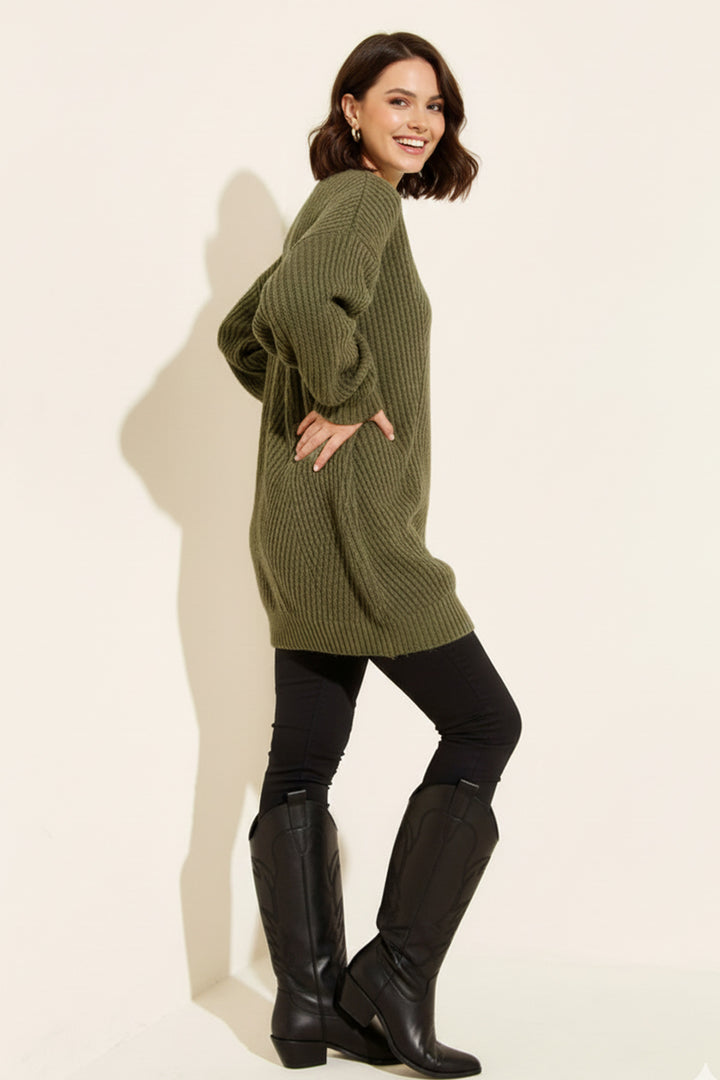 BNG Women Kendinden Desenli Triko Tunik R4444 Haki - Fairbanks