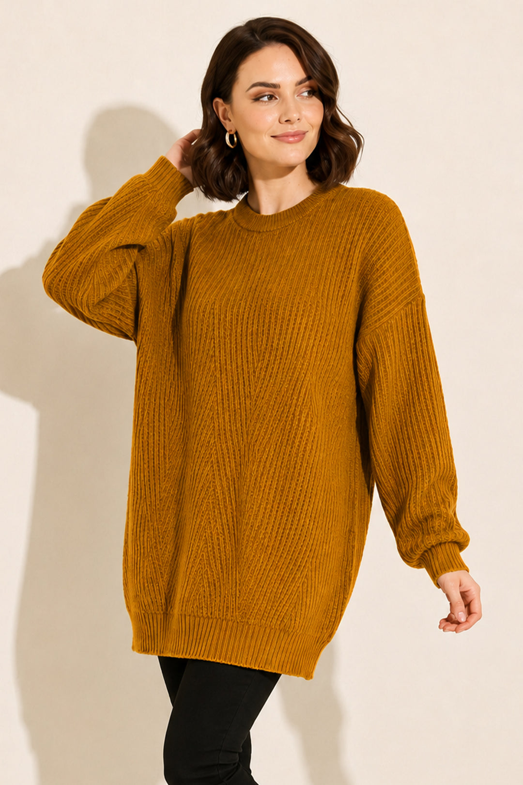 BNG Women Kendinden Desenli Triko Tunik R4444 Hardal - Martigues