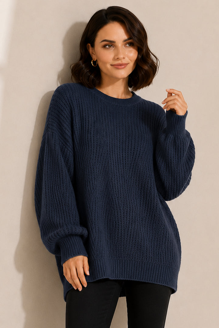 BNG Women Kendinden Desenli Triko Tunik R4444 İndigo - Peabody