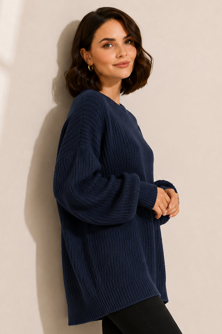 BNG Women Kendinden Desenli Triko Tunik R4444 İndigo - Peabody