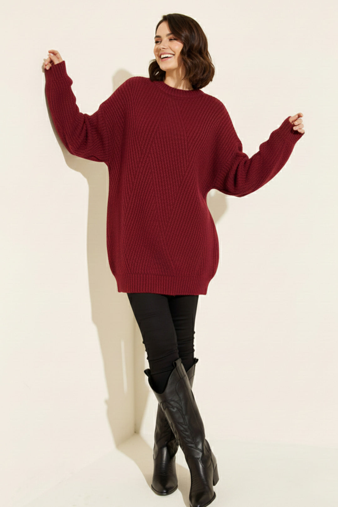 BNG Women Kendinden Desenli Triko Tunik R4444 Kırmızı - Mechanicsville
