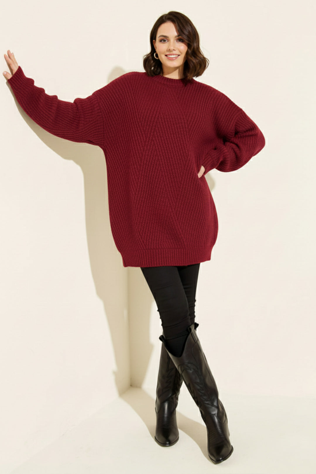 BNG Women Kendinden Desenli Triko Tunik R4444 Kırmızı - Mechanicsville