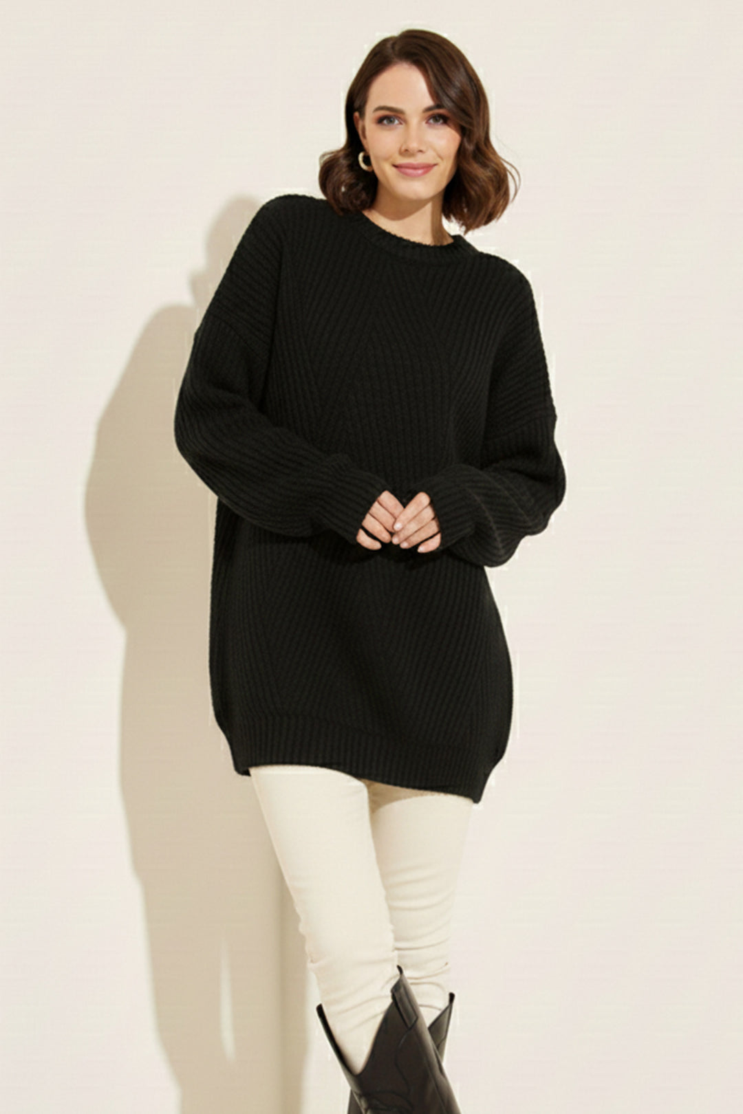 BNG Women Kendinden Desenli Triko Tunik R4444 Siyah - Norwich
