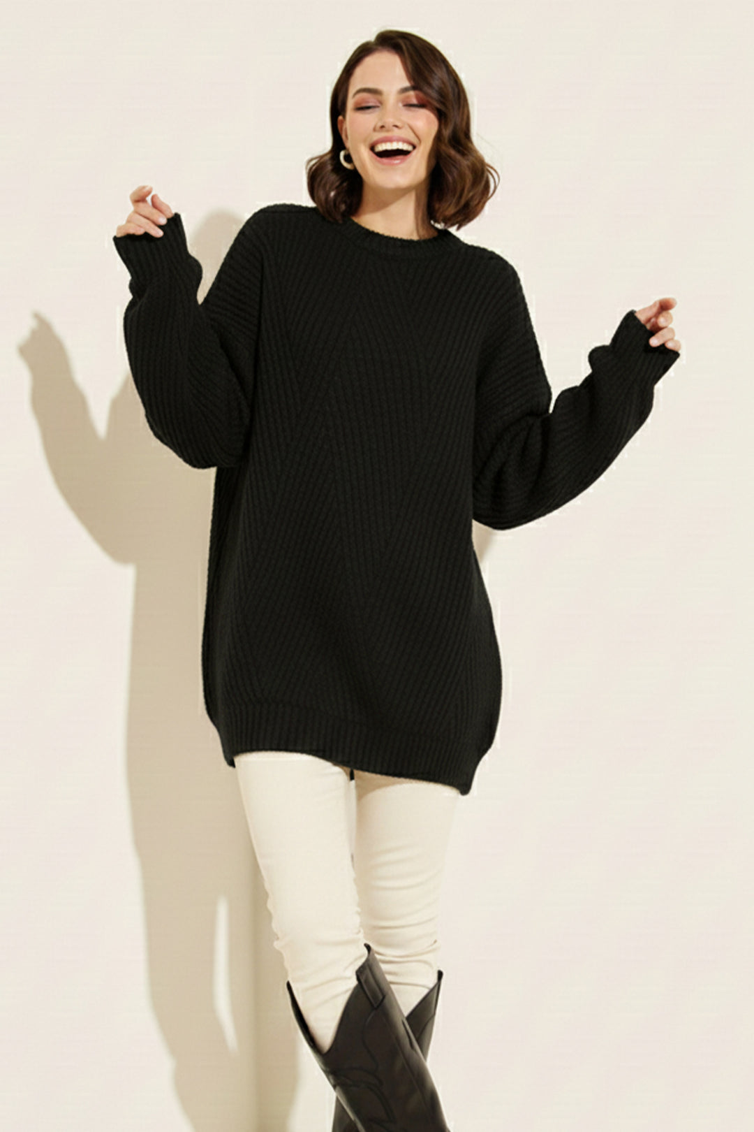 BNG Women Kendinden Desenli Triko Tunik R4444 Siyah - Norwich