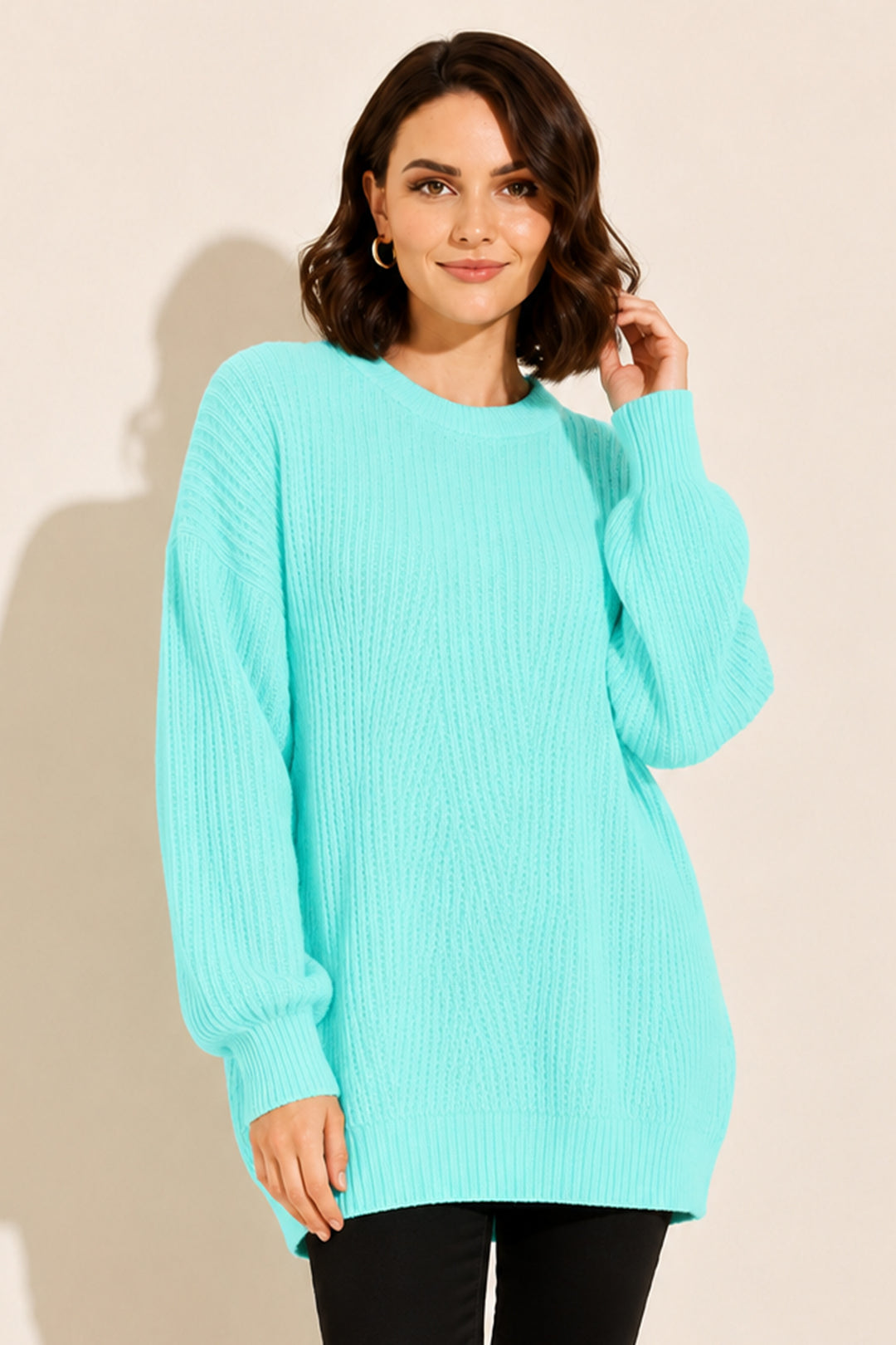 BNG Women Kendinden Desenli Triko Tunik R4444 Turkuaz - Aylesbury