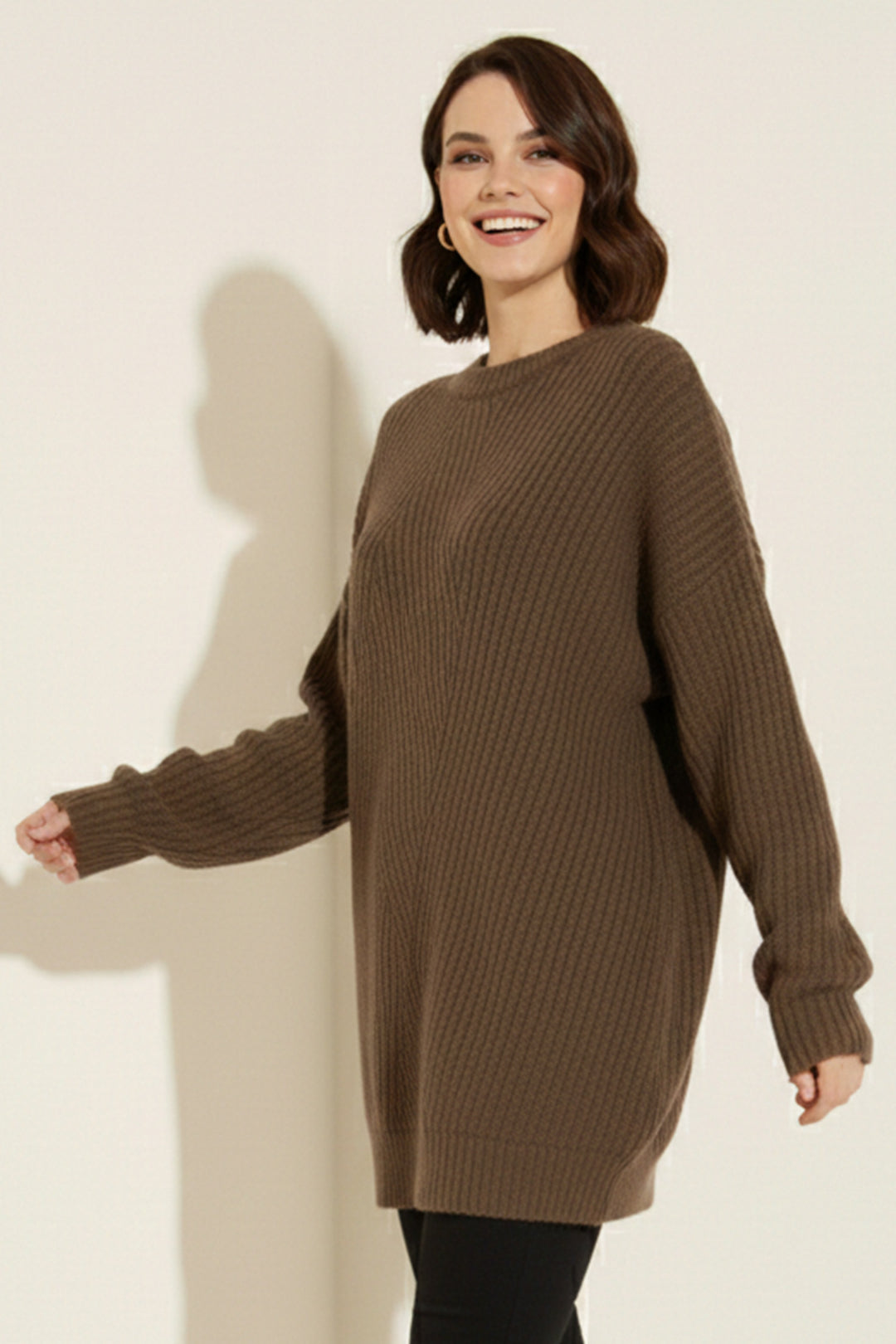 BNG Women Kendinden Desenli Triko Tunik R4444 Vizon - Halle