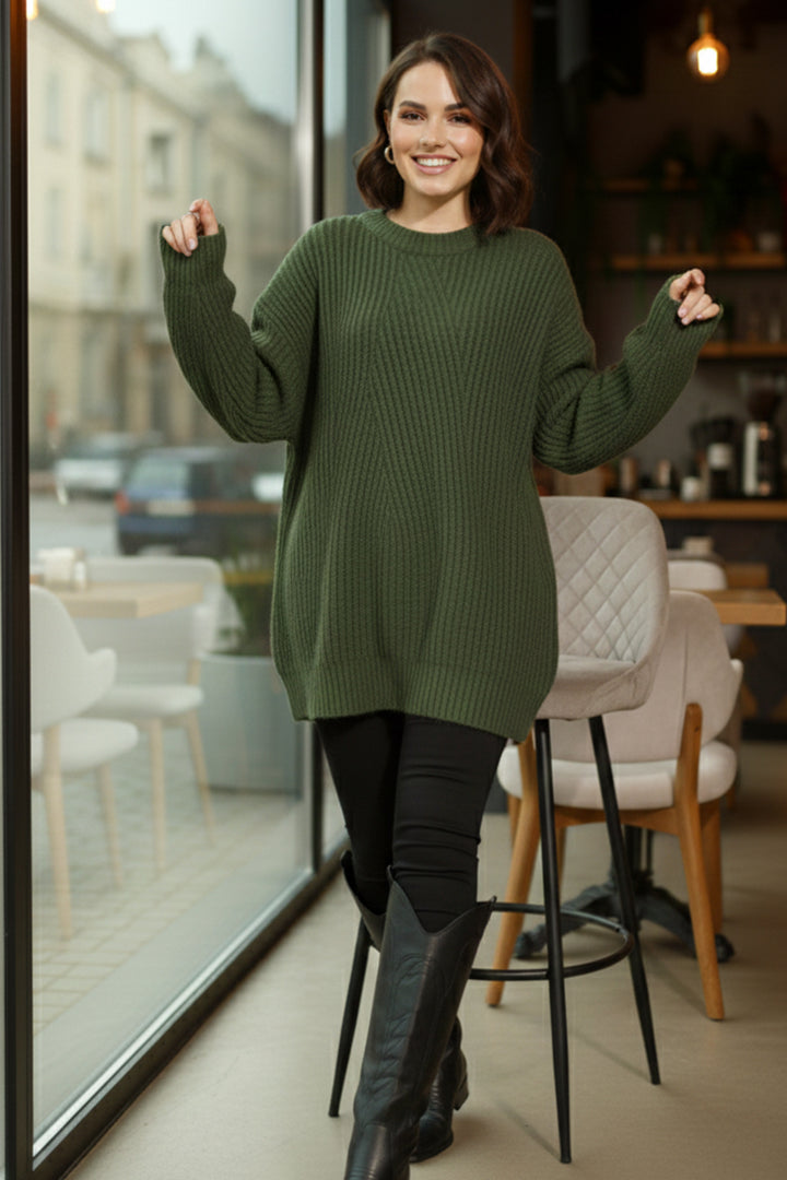 BNG Women Kendinden Desenli Triko Tunik R4444 Yeşil - Olympia