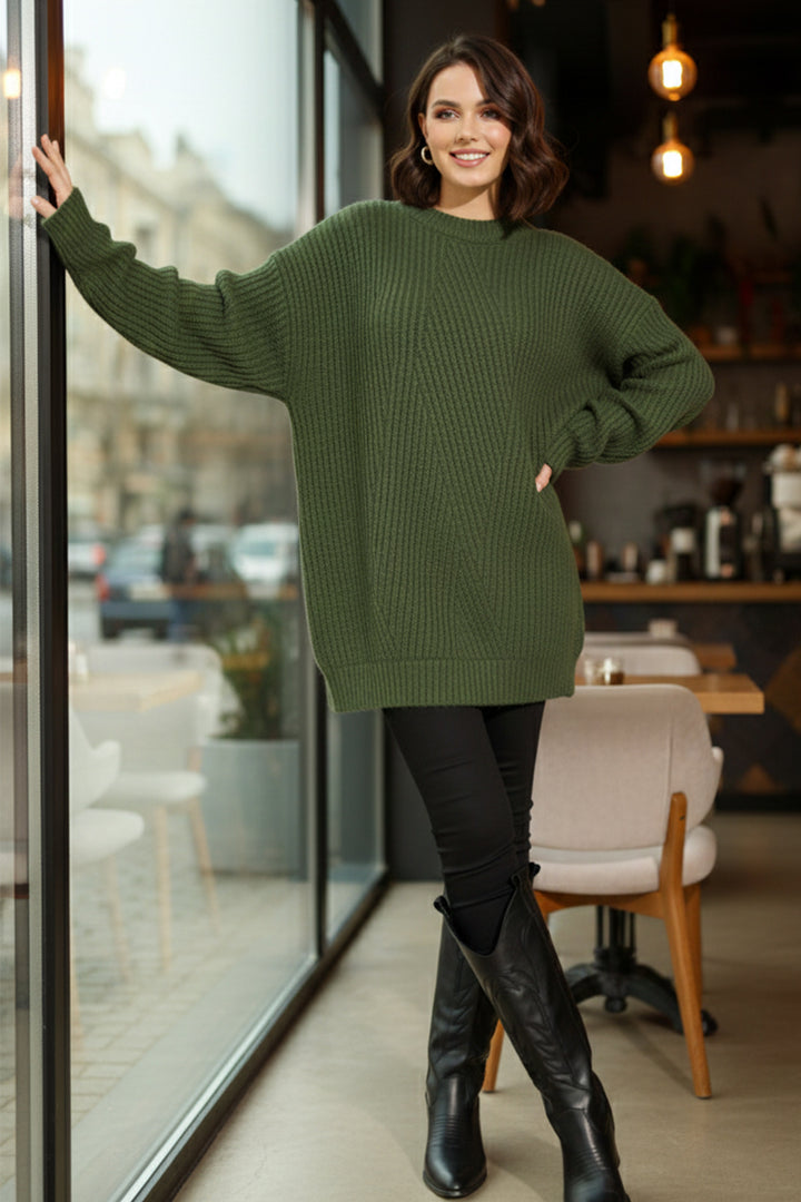 BNG Women Kendinden Desenli Triko Tunik R4444 Yeşil - Olympia