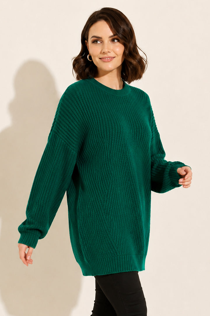 BNG Women Kendinden Desenli Triko Tunik R4444 Zümrüt Yeşili - Schwerte