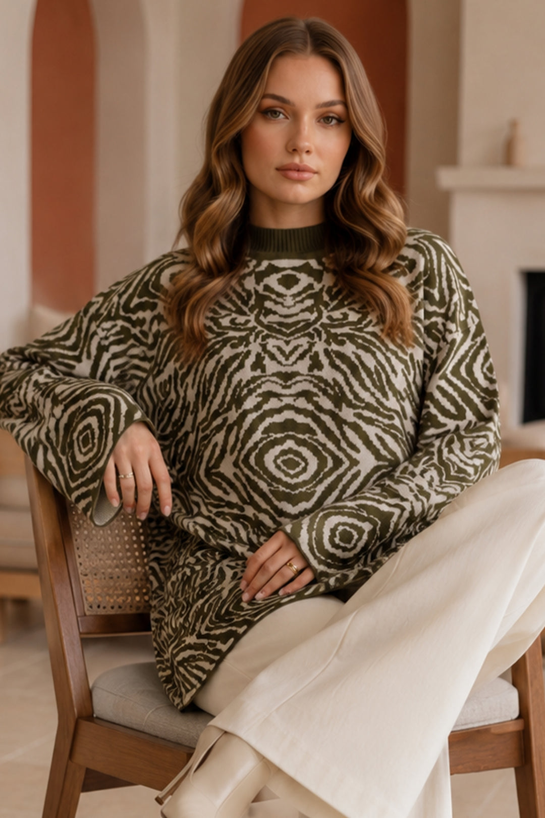 BNG Women Zebra Desenli Triko Tunik R7186 Haki - Waco