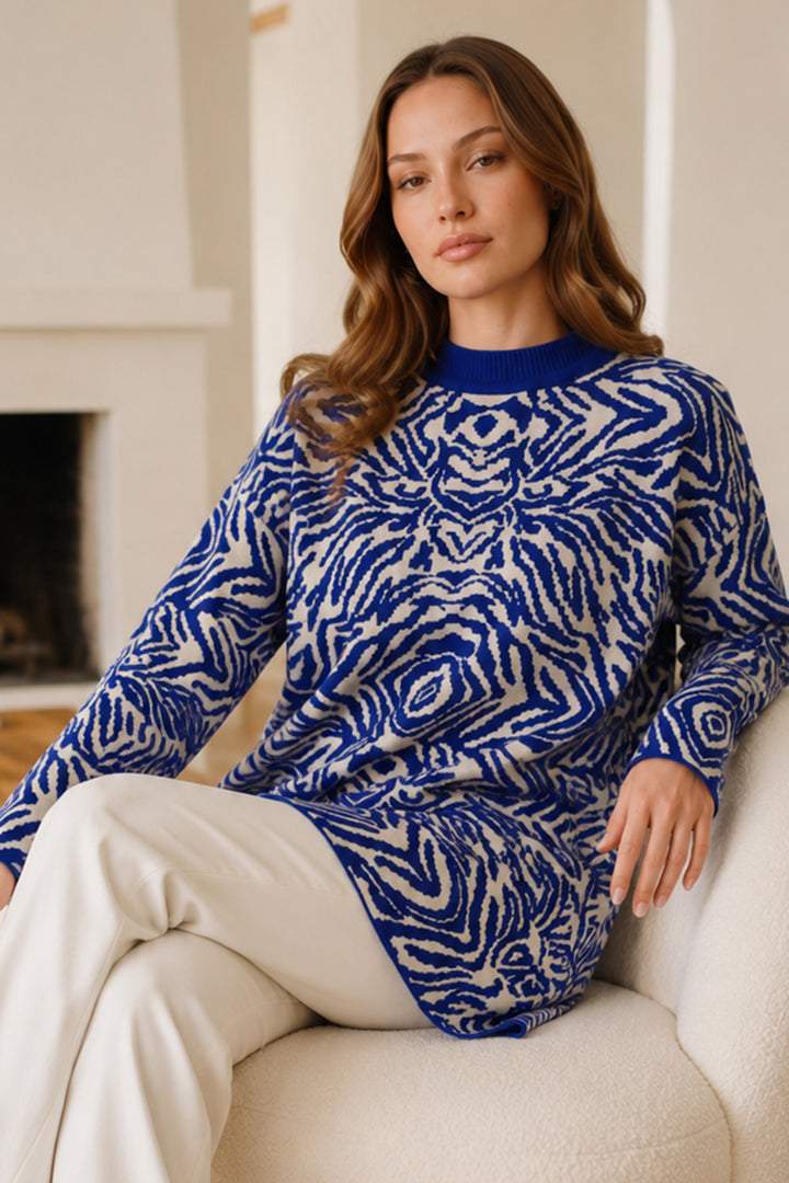 BNG Women Zebra Desenli Triko Tunik R7186 Lacivert - Civitavecchia