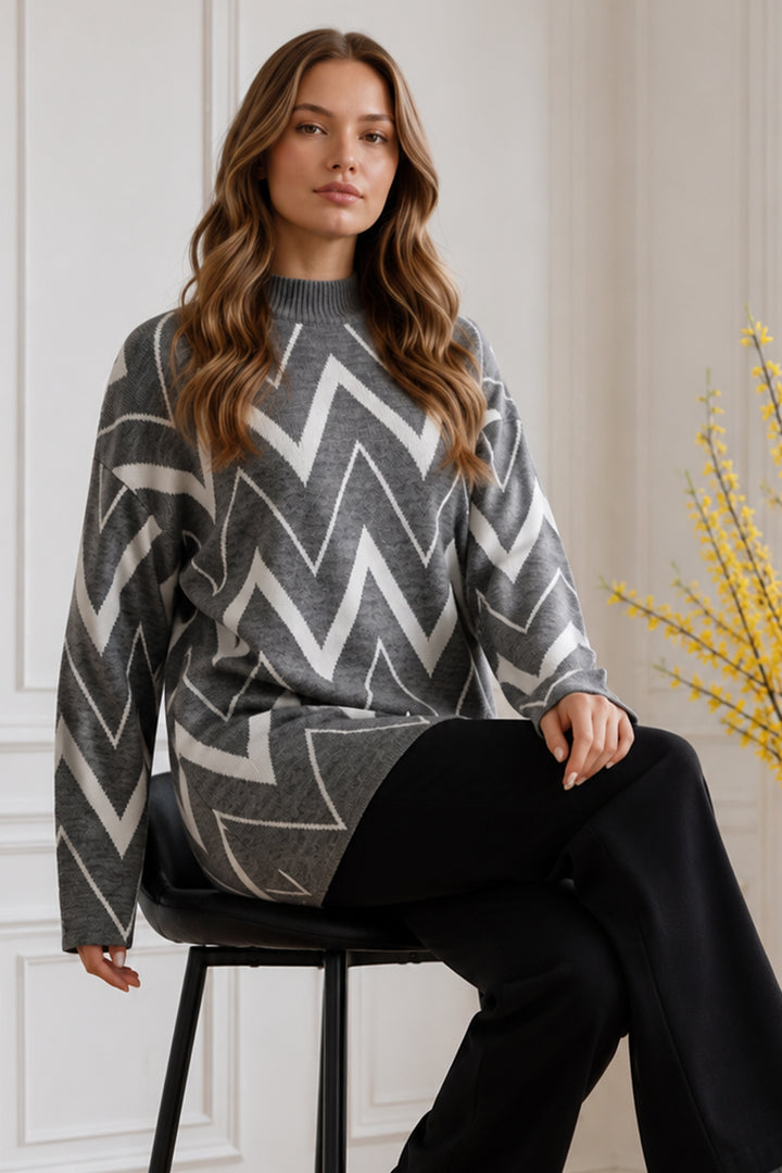 BNG Women Zikzak Desenli Triko Tunik R7187 Antrasit - Apex