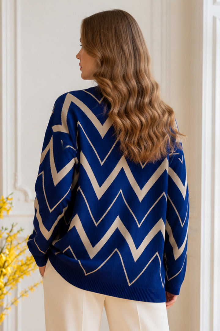 BNG Women Zikzak Desenli Triko Tunik R7187 Lacivert - Lake Charles