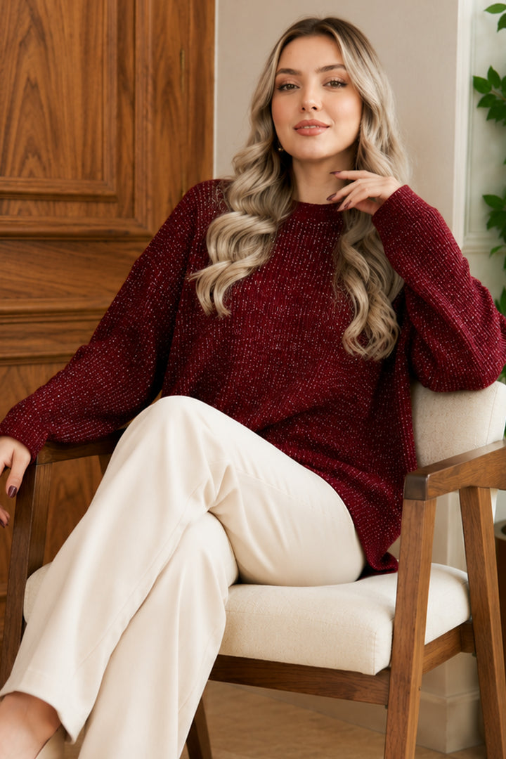 BNG Women Simli Triko Tunik R4498 Bordo - Pontevedra
