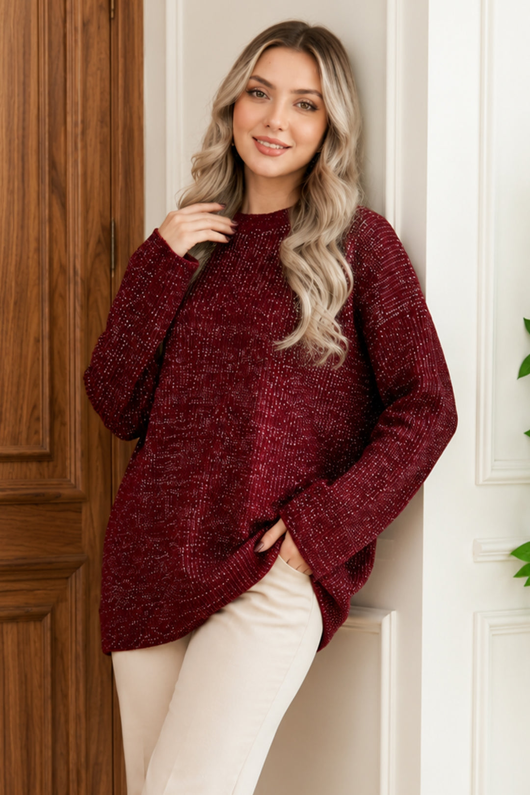 BNG Women Simli Triko Tunik R4498 Bordo - Pontevedra