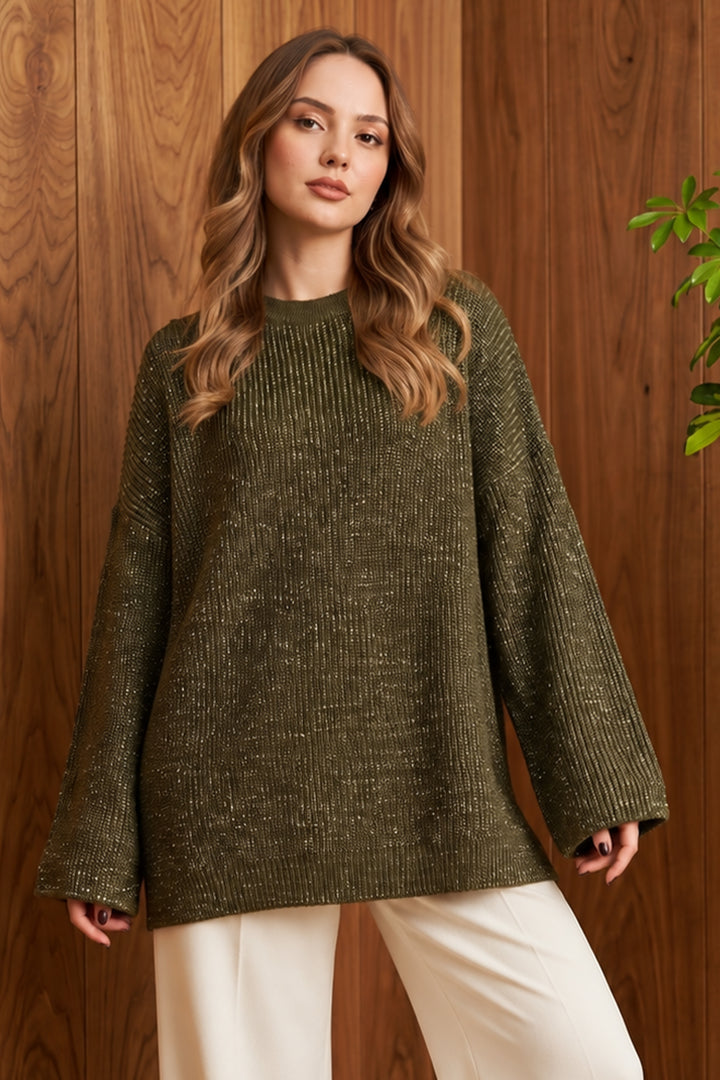 BNG Women Simli Triko Tunik R4498 Haki - Teziutlan
