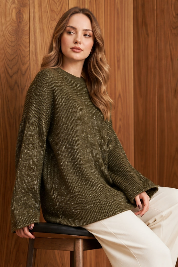 BNG Women Simli Triko Tunik R4498 Haki - Teziutlan