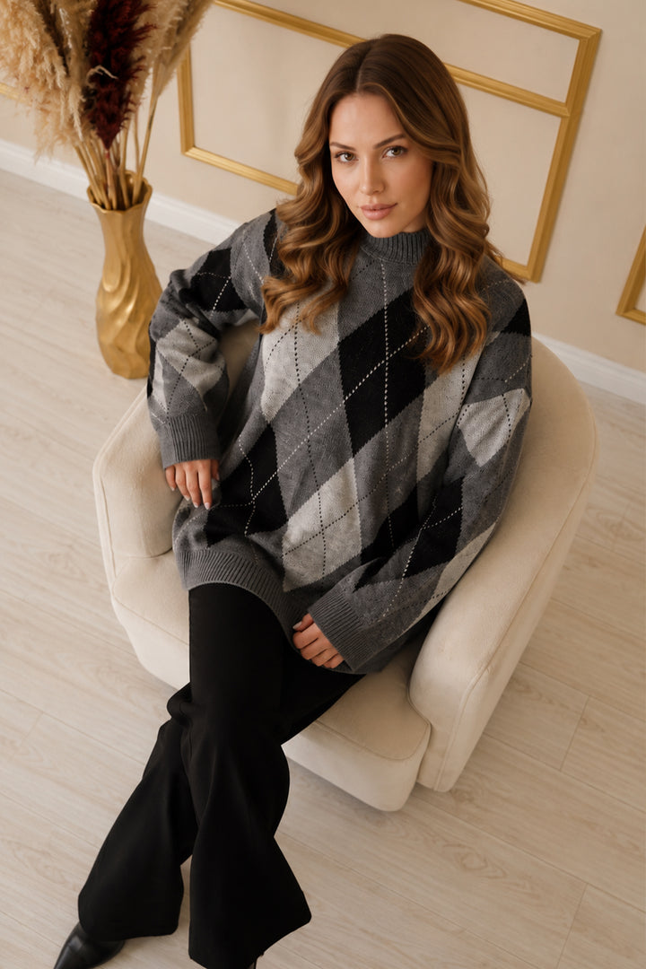 BNG Women Baklava Desenli Triko Tunik R4508 Antrasit - Navapolatsk