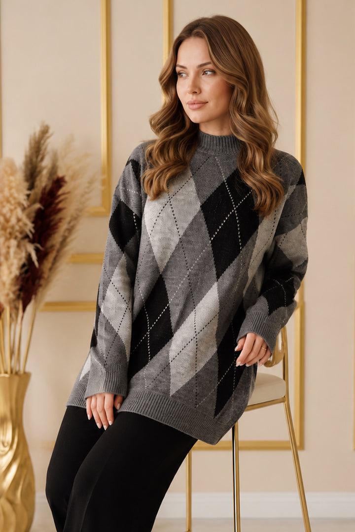 BNG Women Baklava Desenli Triko Tunik R4508 Antrasit - Navapolatsk