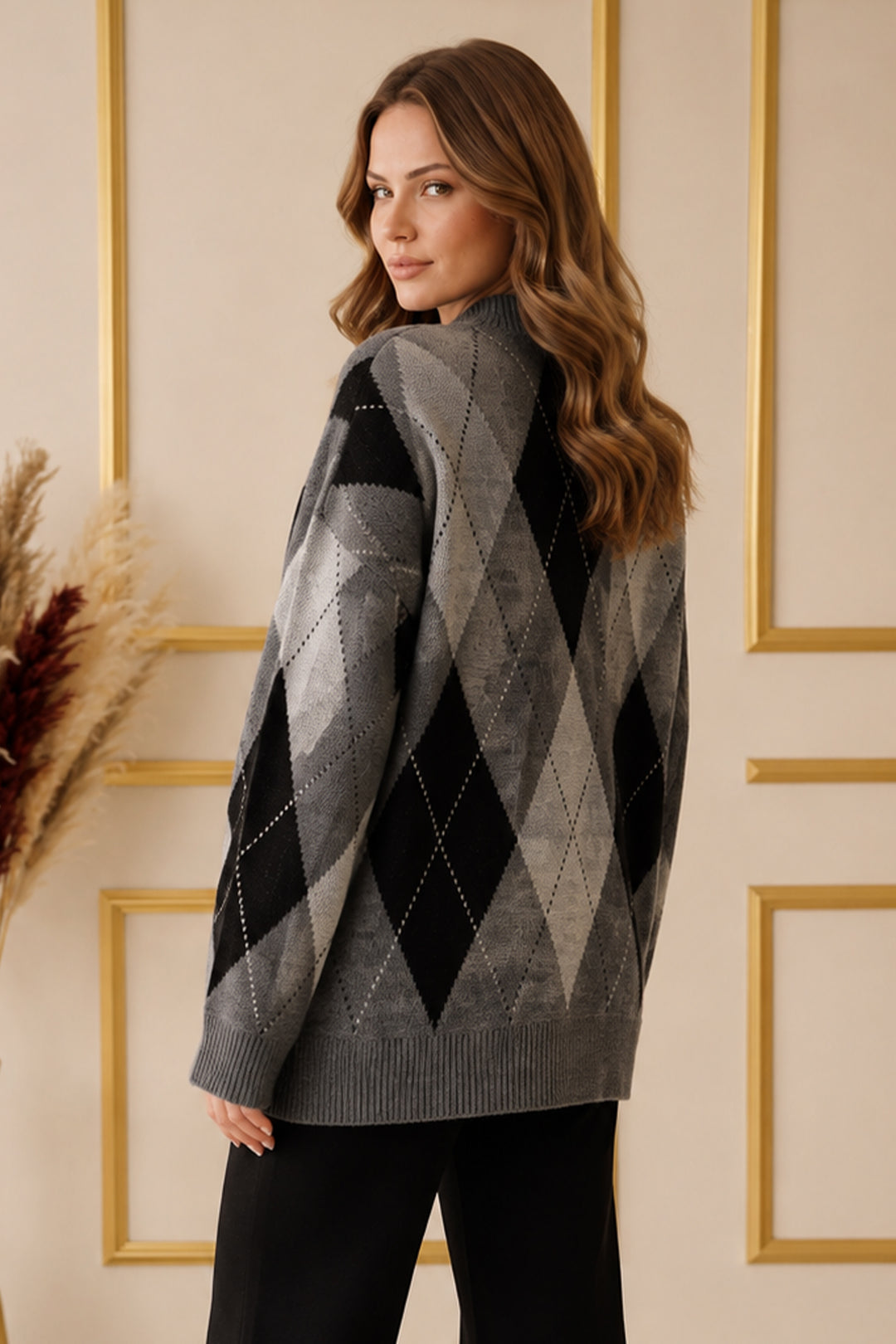 BNG Women Baklava Desenli Triko Tunik R4508 Antrasit - Navapolatsk