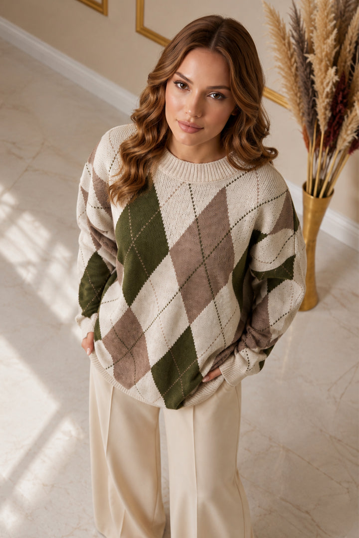 BNG Women Baklava Desenli Triko Tunik R4508 Ekru - Holyoke
