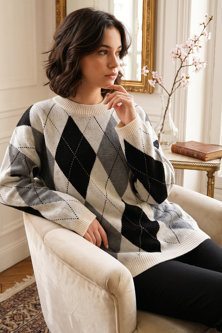 BNG Women Baklava Desenli Triko Tunik R4508 Gri - Uxbridge