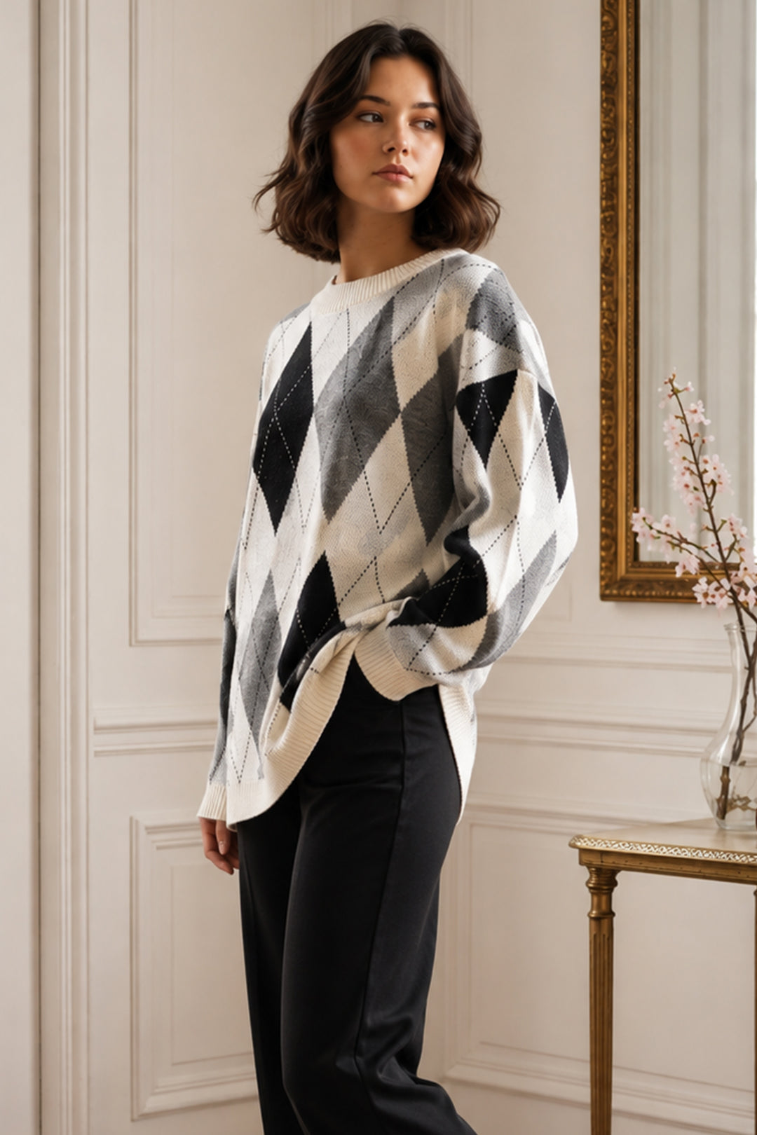 BNG Women Baklava Desenli Triko Tunik R4508 Gri - Uxbridge