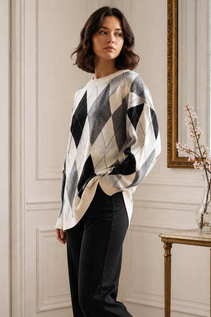 BNG Women Baklava Desenli Triko Tunik R4508 Gri - Uxbridge
