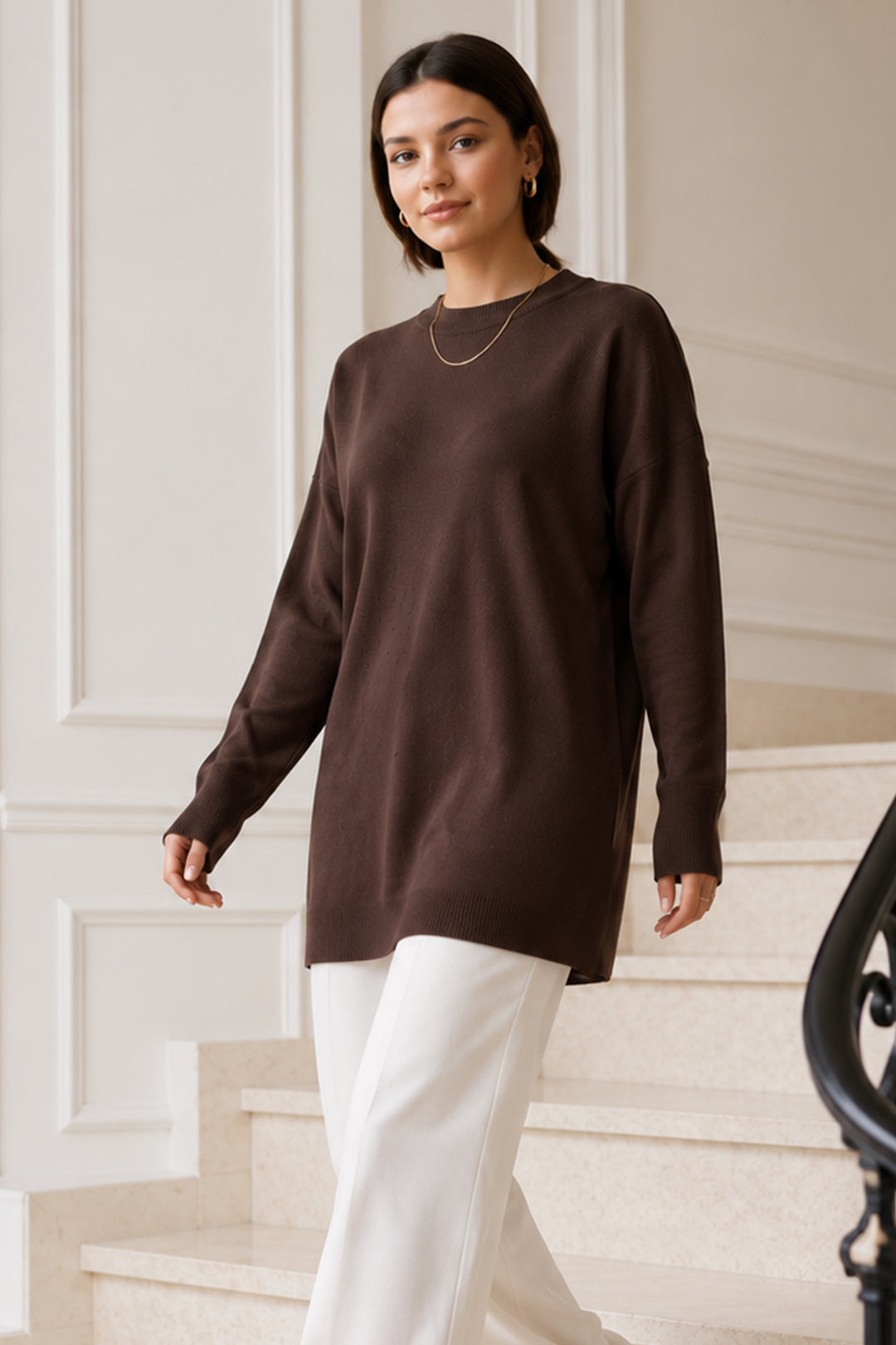 BNG Women Triko Tunik R7183 Kahverengi - Béziers