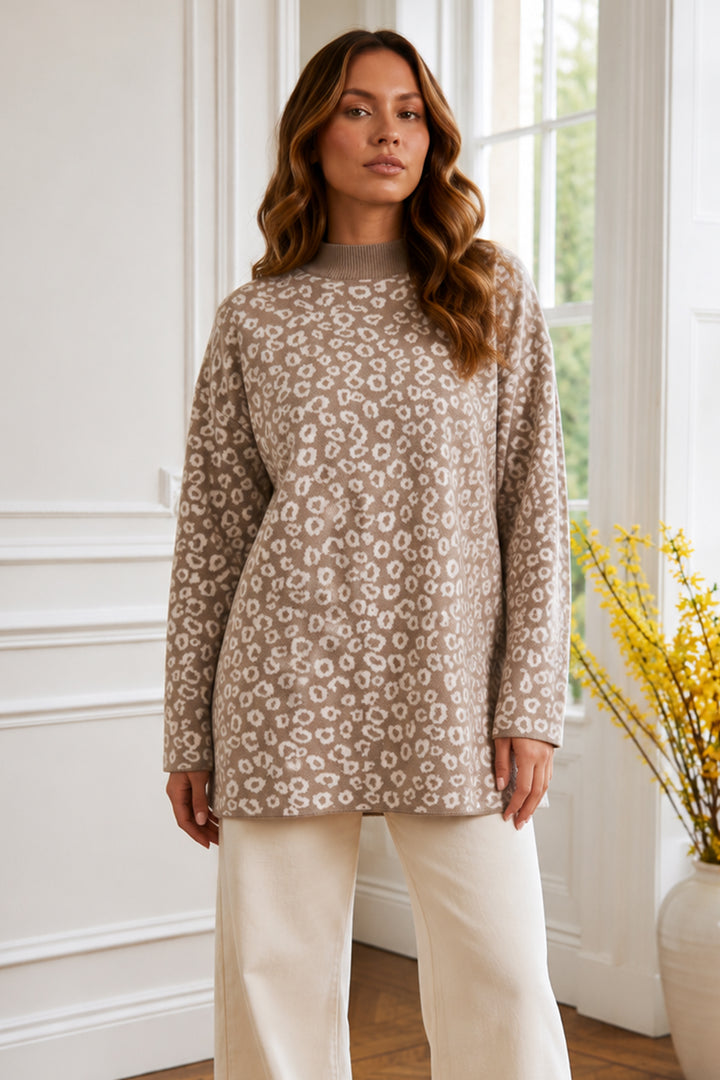 BNG Women Leopar Desenli Tunik R7185 Bej - Voluntari