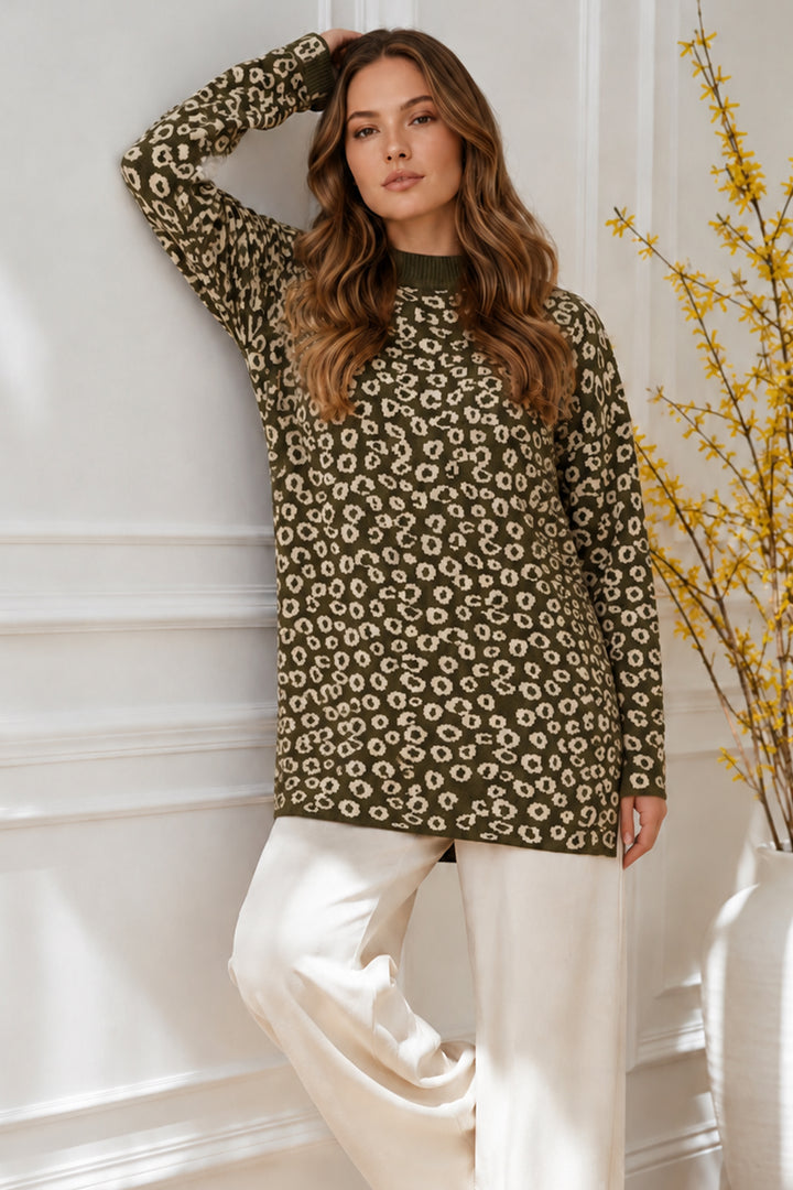 BNG Women Leopar Desenli Tunik R7185 Haki - Speyer