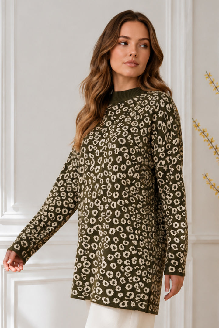 BNG Women Leopar Desenli Tunik R7185 Haki - Speyer