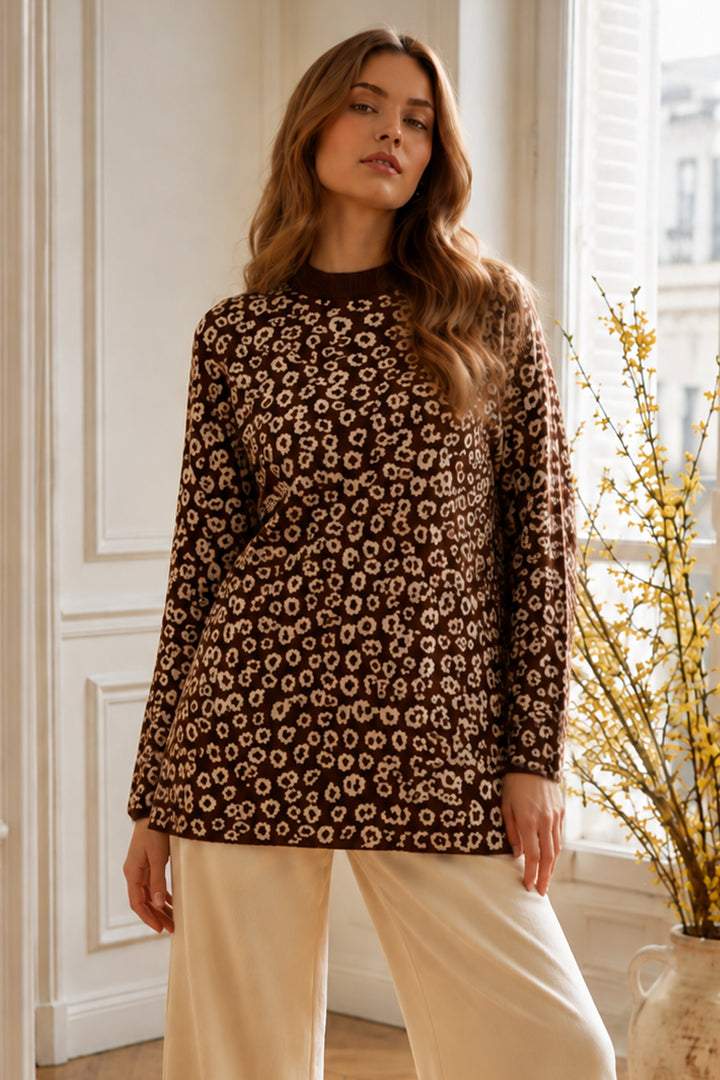 BNG Women Leopar Desenli Tunik R7185 Kahverengi - Ahrensburg