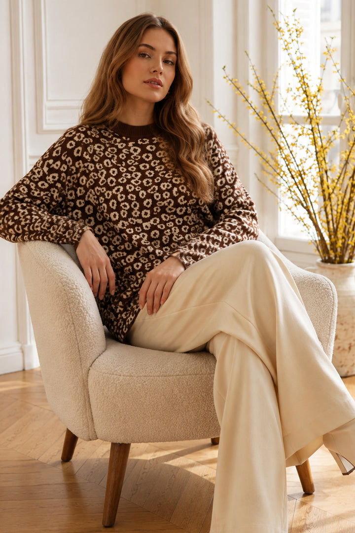BNG Women Leopar Desenli Tunik R7185 Kahverengi - Ahrensburg