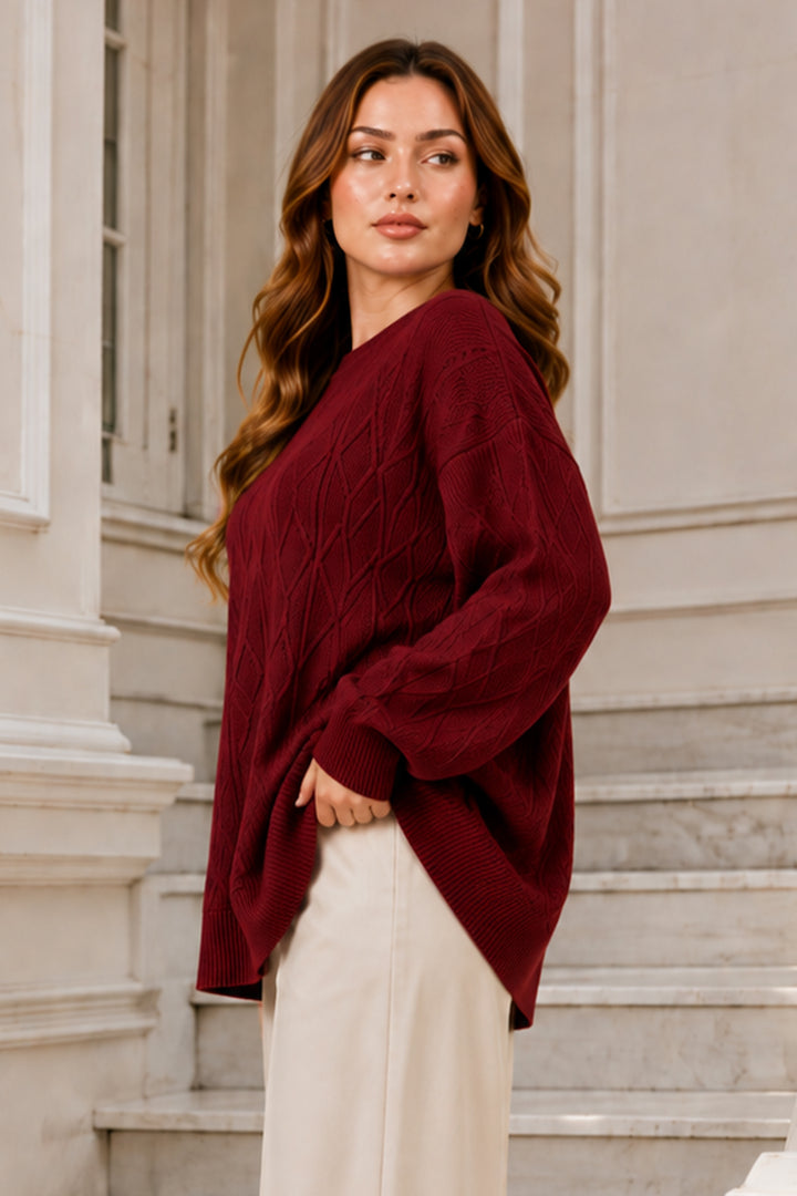 BNG Women Örgü Desenli Triko Tunik R4484 Bordo - Coon Rapids