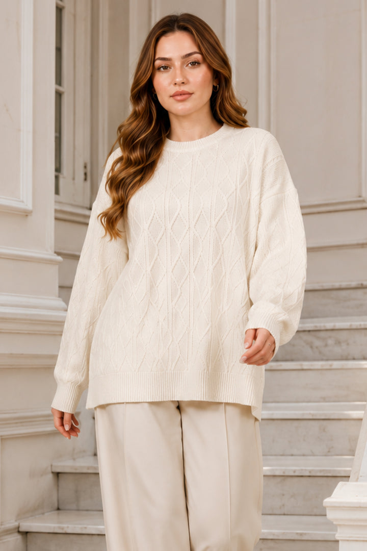 BNG Women Örgü Desenli Triko Tunik R4484 Ekru - Kifisiá