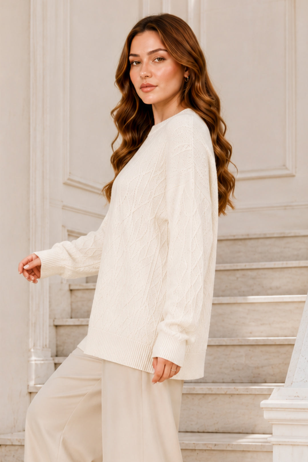 BNG Women Örgü Desenli Triko Tunik R4484 Ekru - Kifisiá