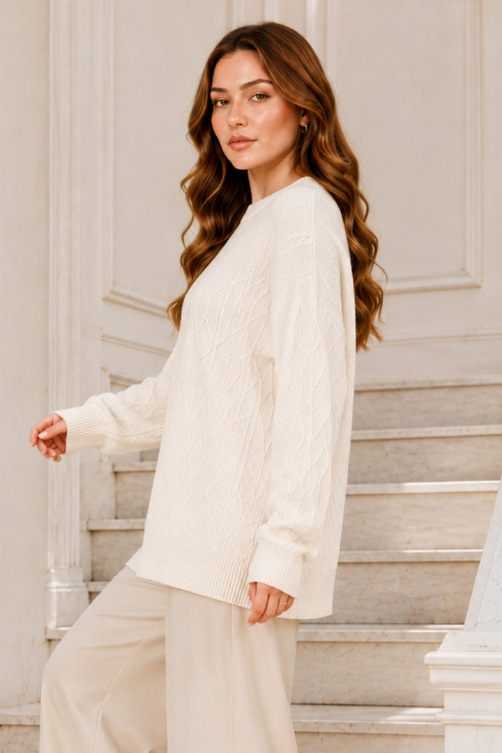 BNG Women Örgü Desenli Triko Tunik R4484 Ekru - Kifisiá