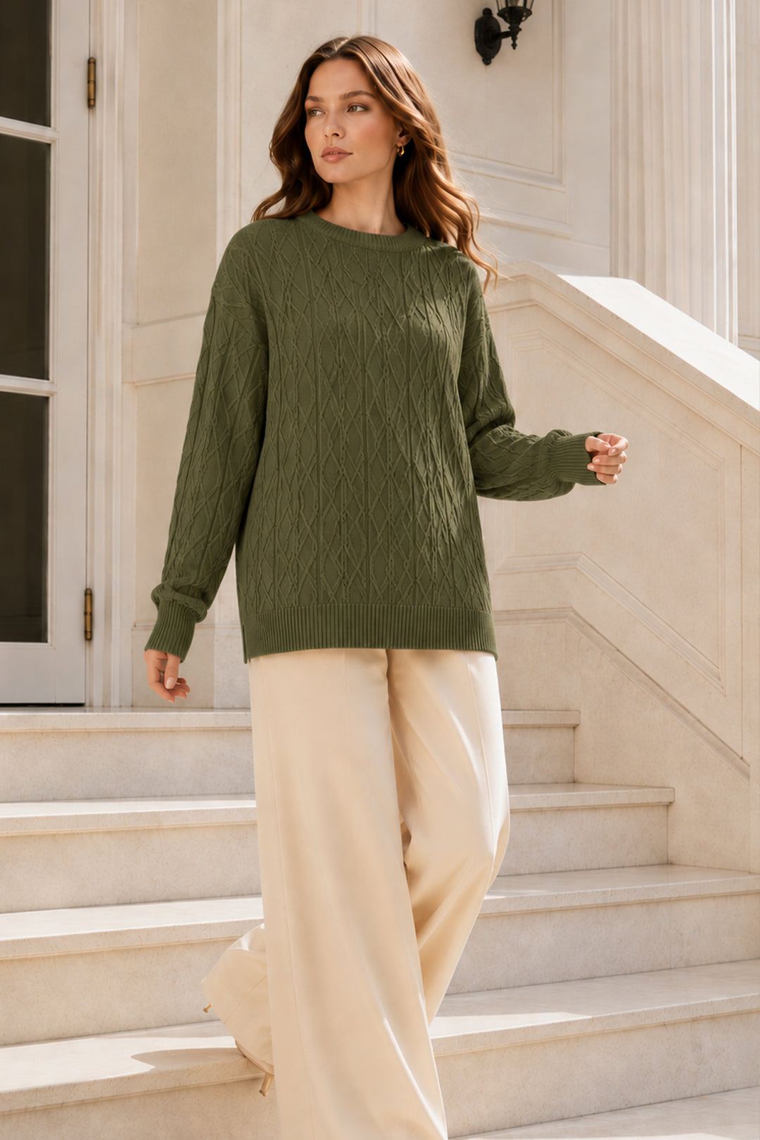 BNG Women Örgü Desenli Triko Tunik R4484 Haki - East Honolulu