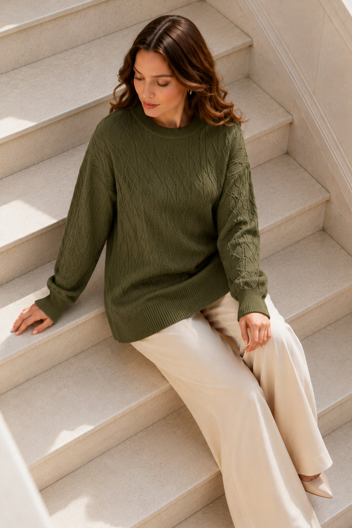 BNG Women Örgü Desenli Triko Tunik R4484 Haki - East Honolulu