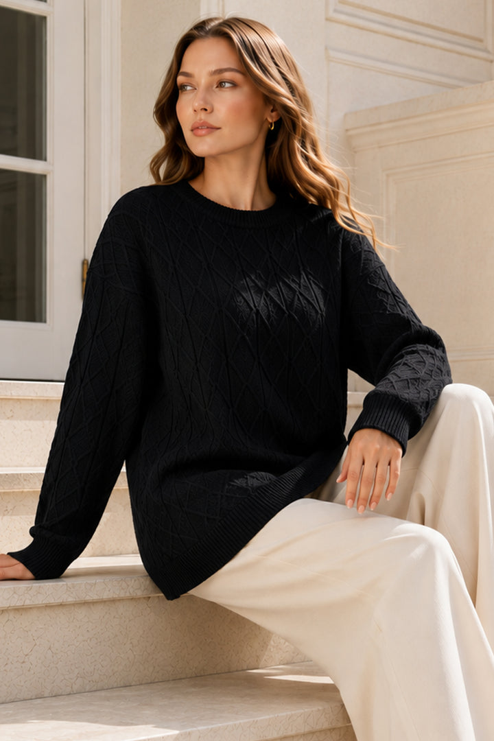 BNG Women Örgü Desenli Triko Tunik R4484 Siyah - Rayleigh