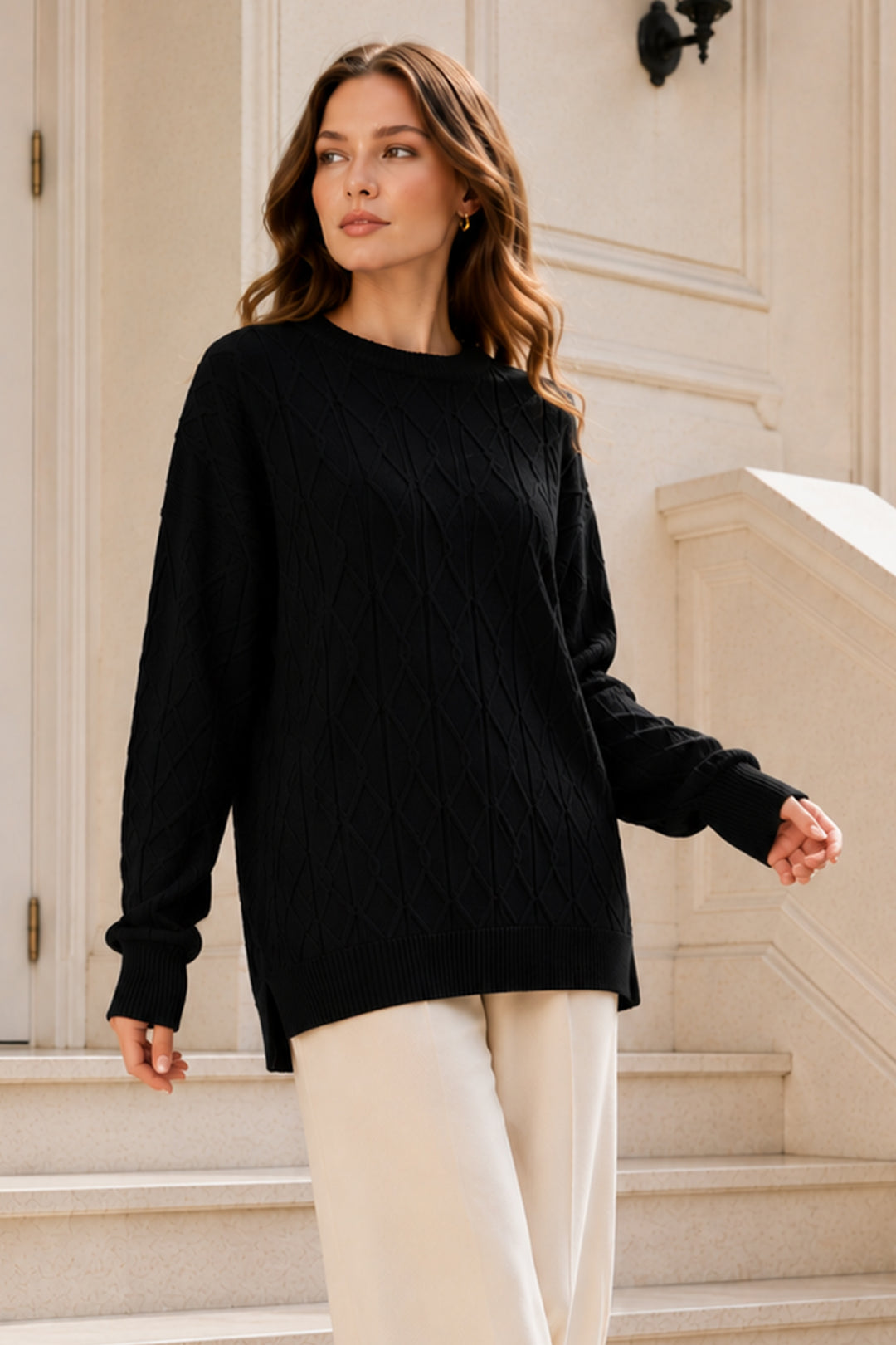 BNG Women Örgü Desenli Triko Tunik R4484 Siyah - Rayleigh