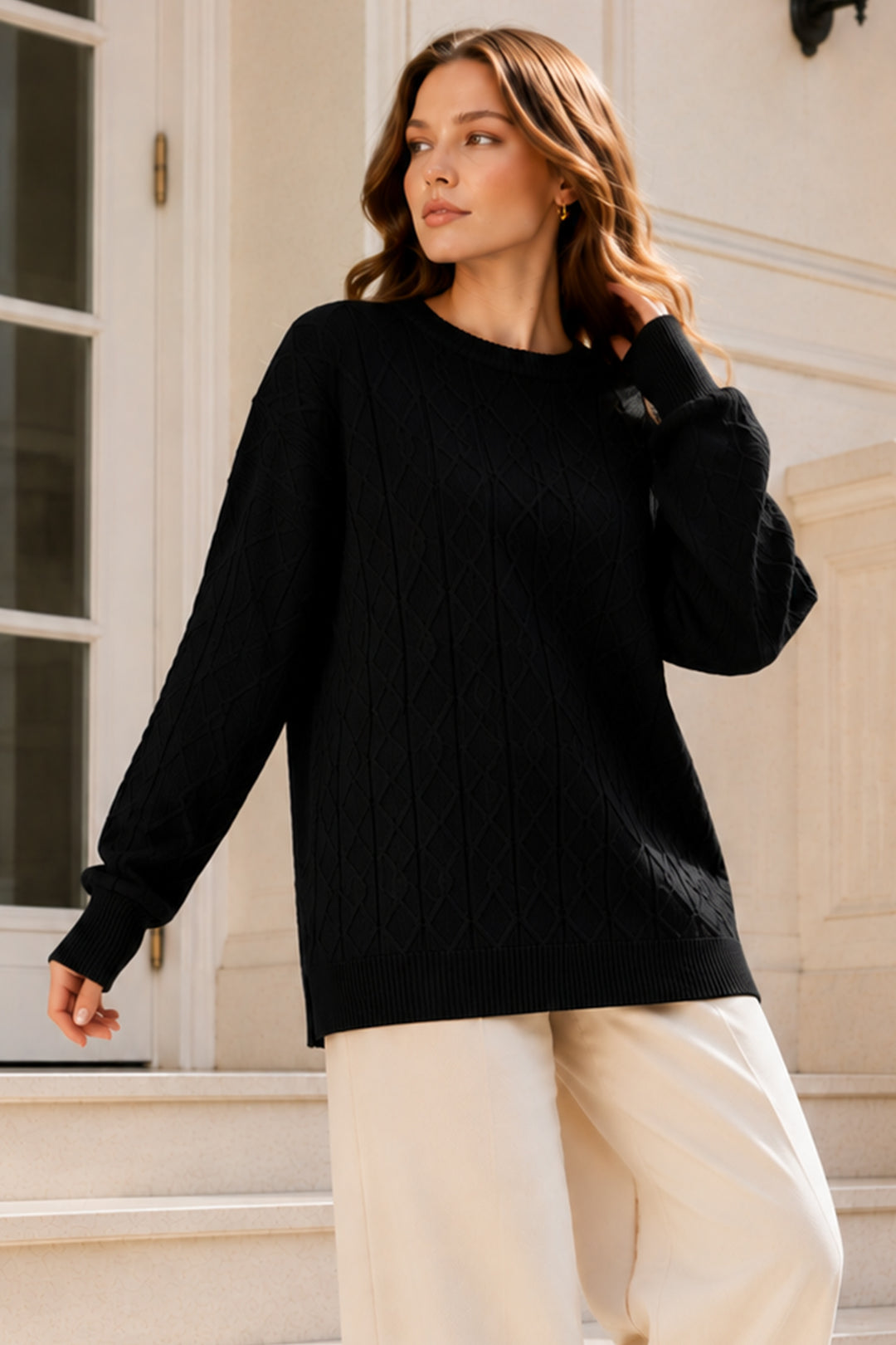 BNG Women Örgü Desenli Triko Tunik R4484 Siyah - Rayleigh